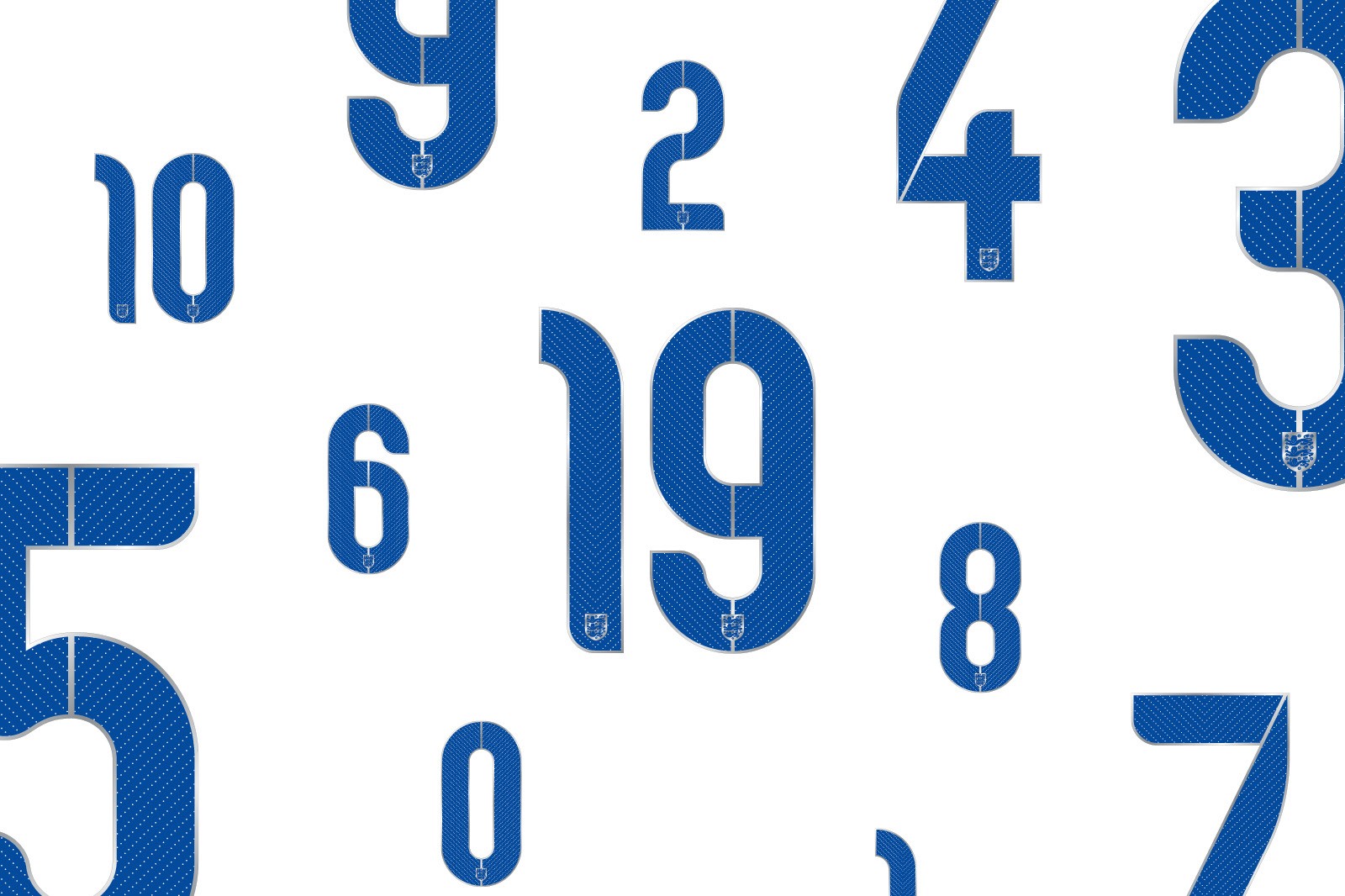 Abstract design featuring various blue numbers, prominently displaying the number 19 amidst others.