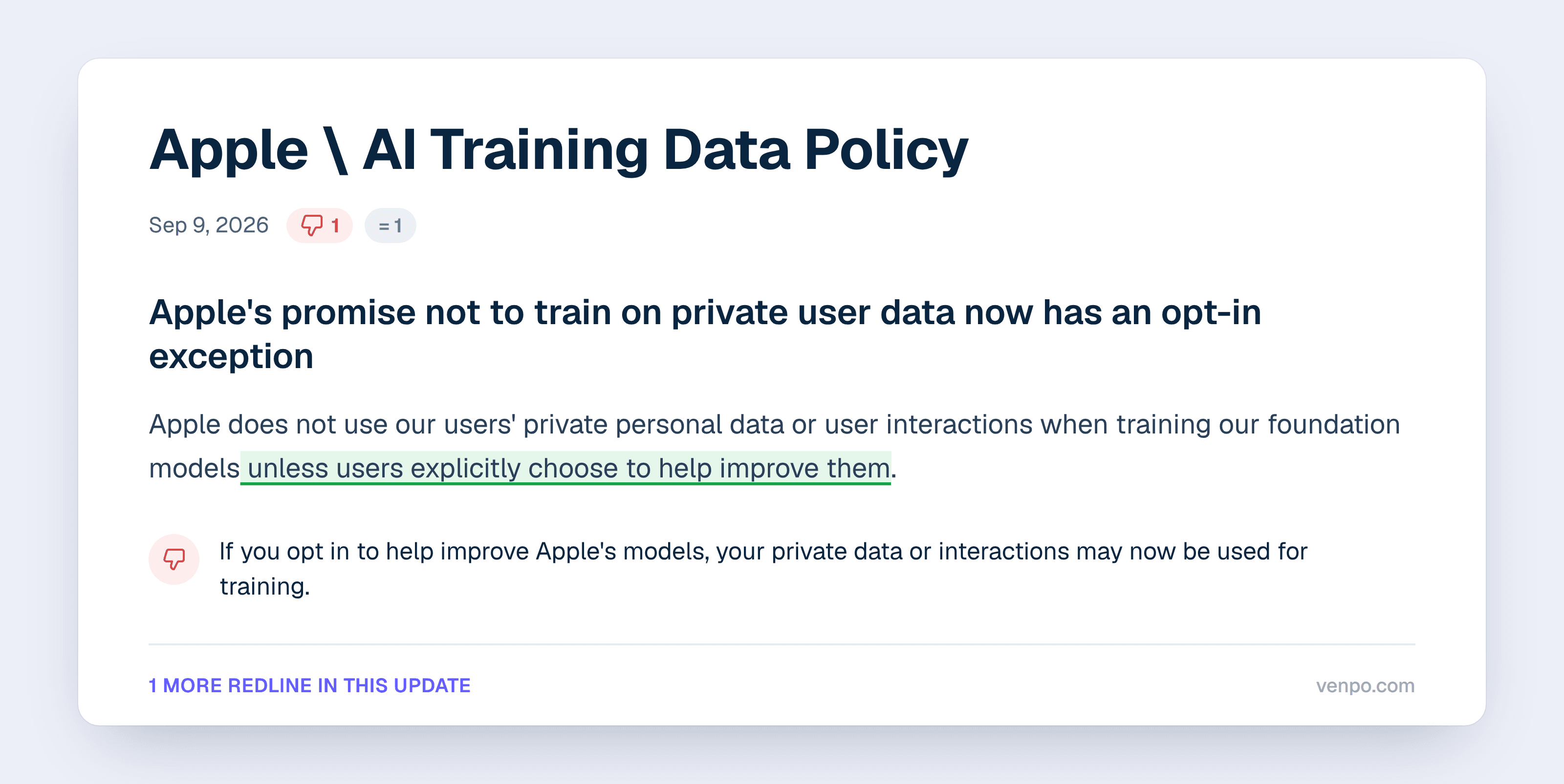 Venpo redline of the change to Apple's AI training data page