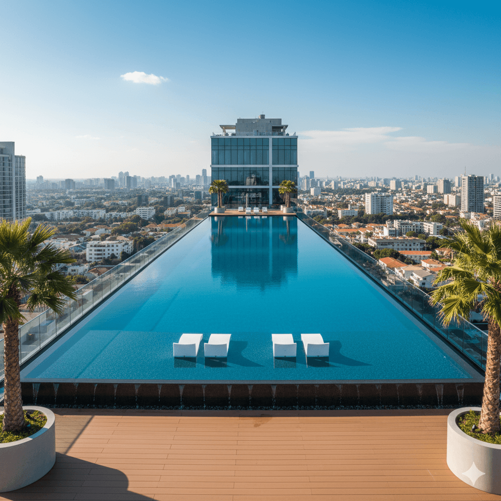 M3M rooftop infinity swimming pool with city view