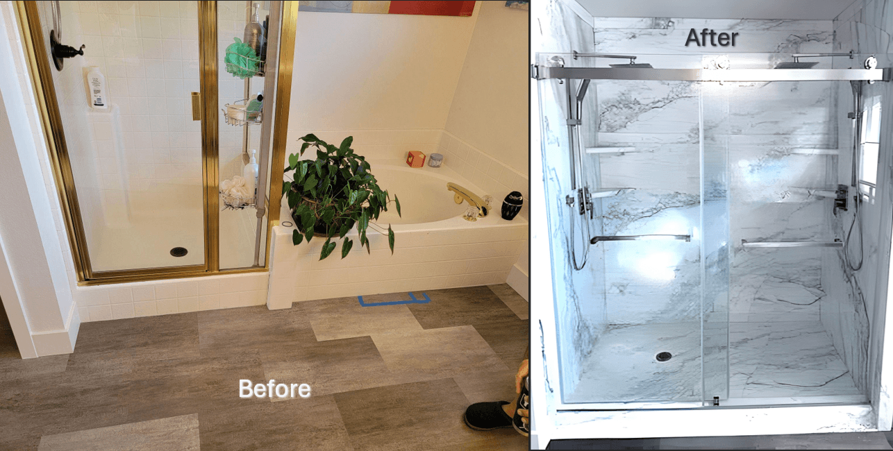 Everett walk in shower before and after photo