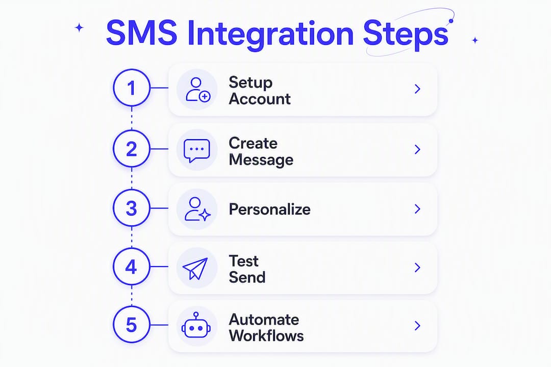 Infographic showing five steps for HubSpot SMS integration