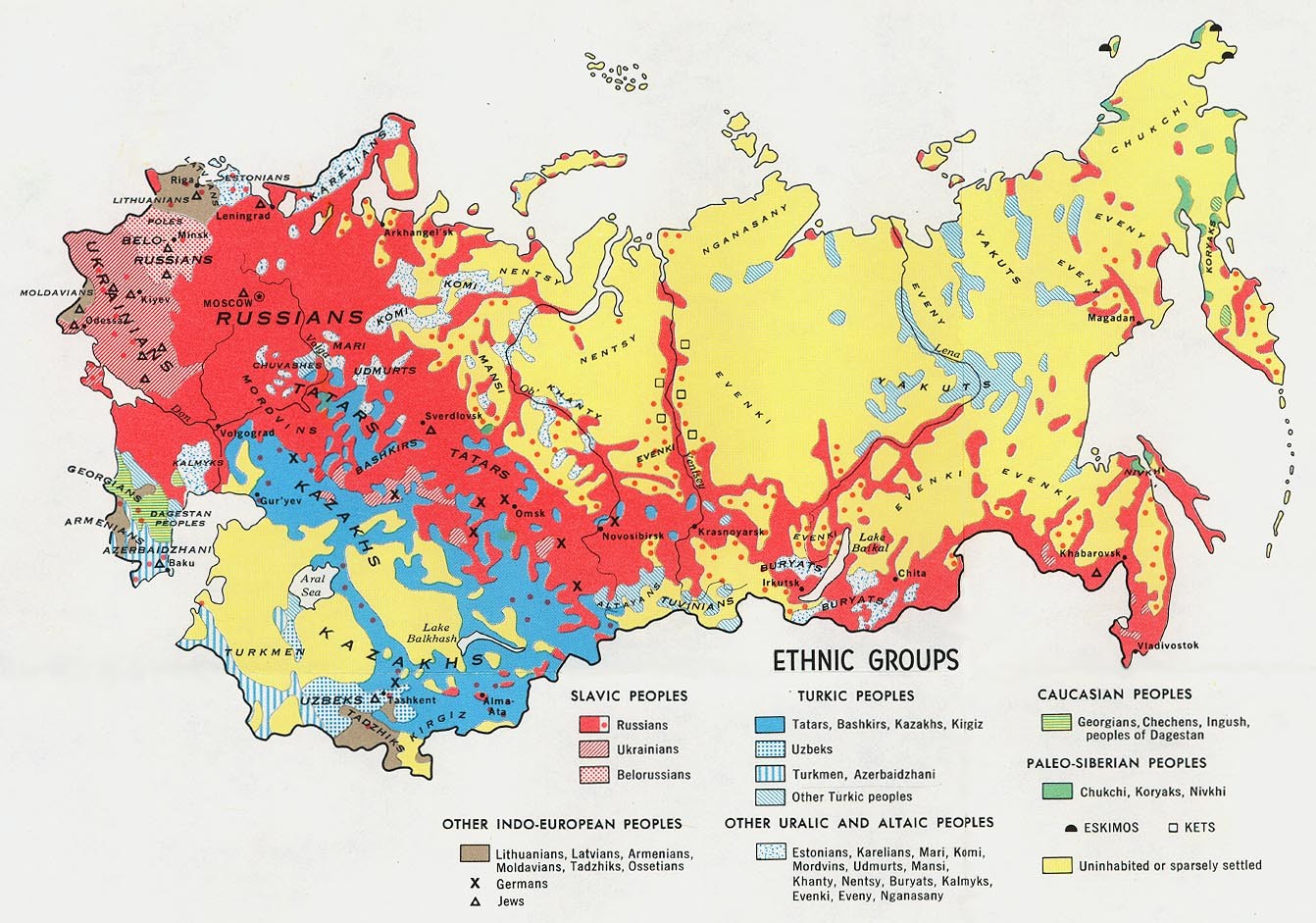 Pictured: Approximate map of ethnic distribution in the Soviet Union.