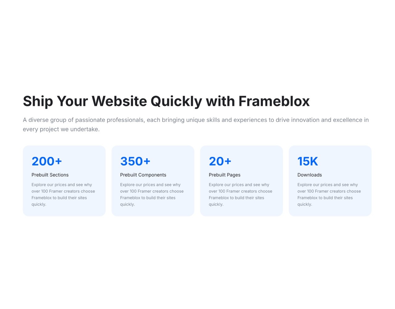 Framer Metrics Section - Frameblox UI