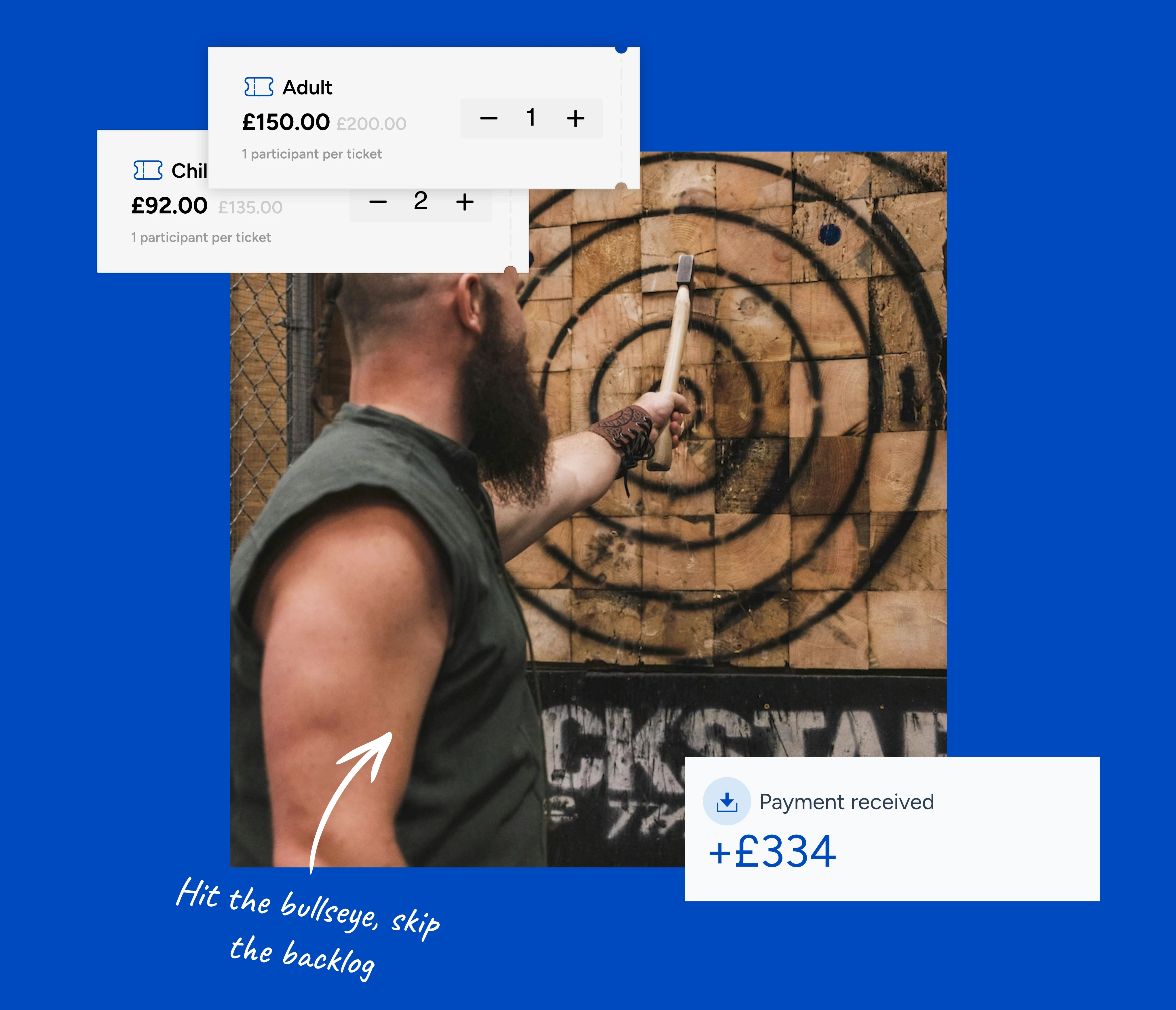 a heavily built man pulling an axe from the centre of a target