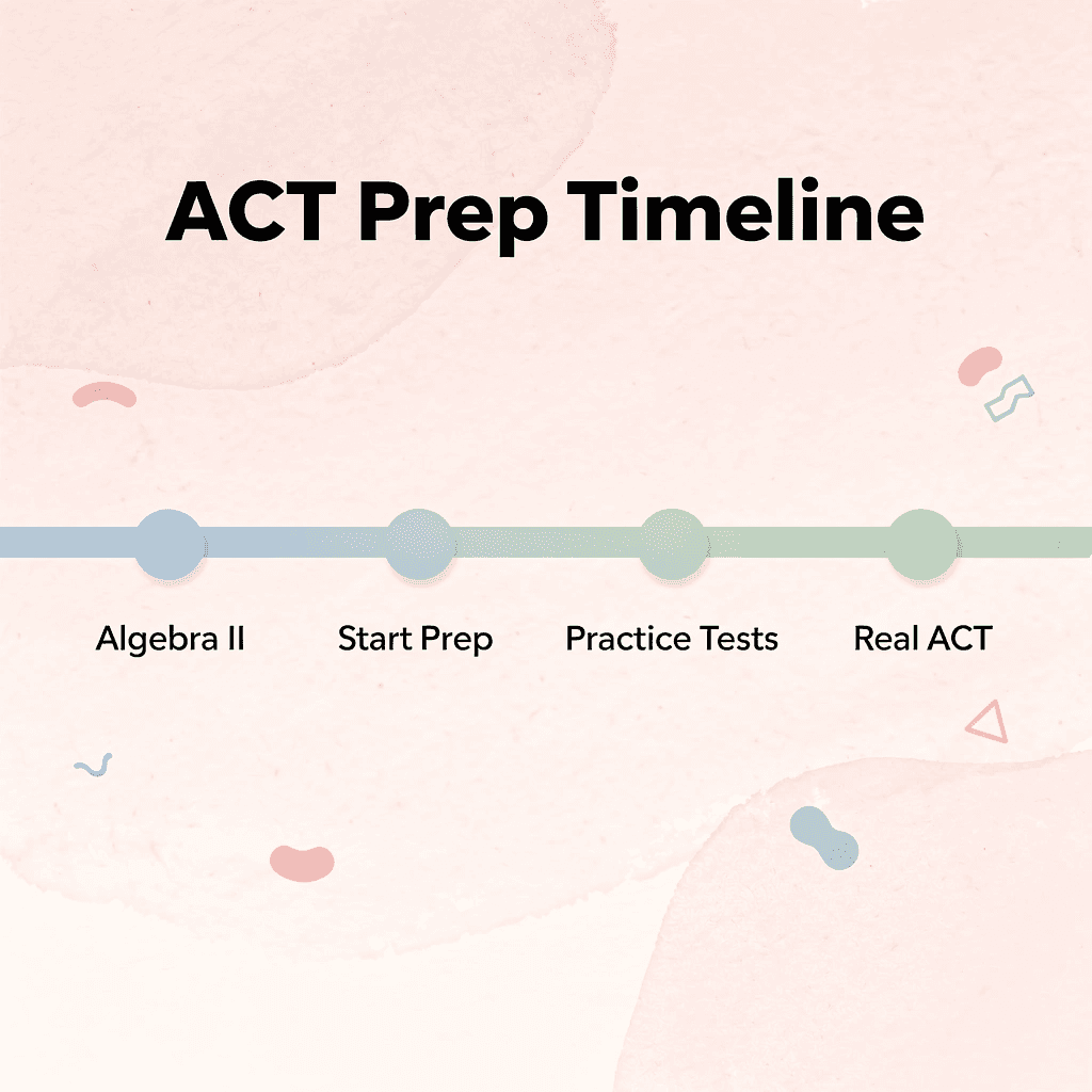 Timeline showing optimal ACT preparation schedule from Algebra II completion to test day