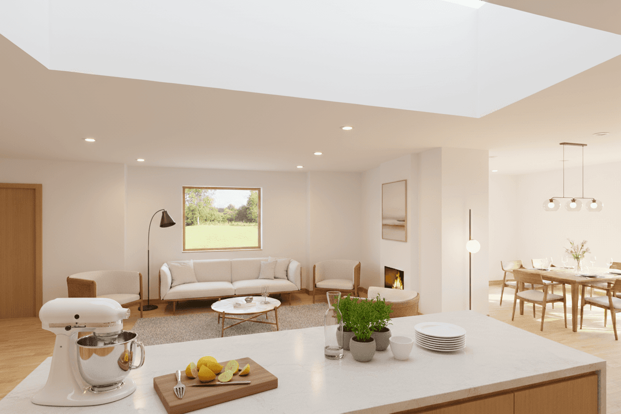 minimalist-remodeling-wayland-ma-modern-interior-design-mava-light color-kitchen island-skylight-fireplace-wooden