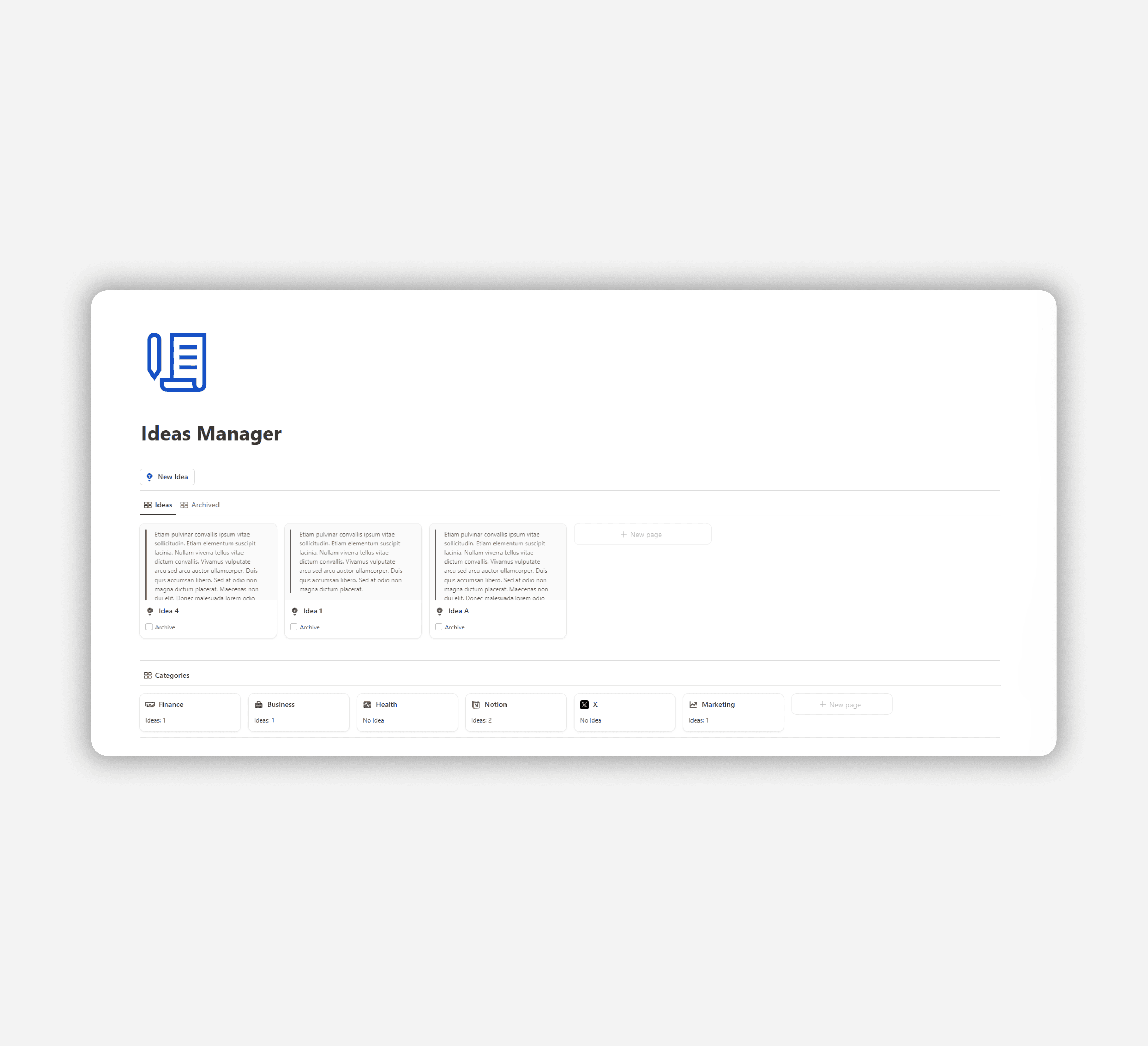 Ideas Manager - Free Notion Template
