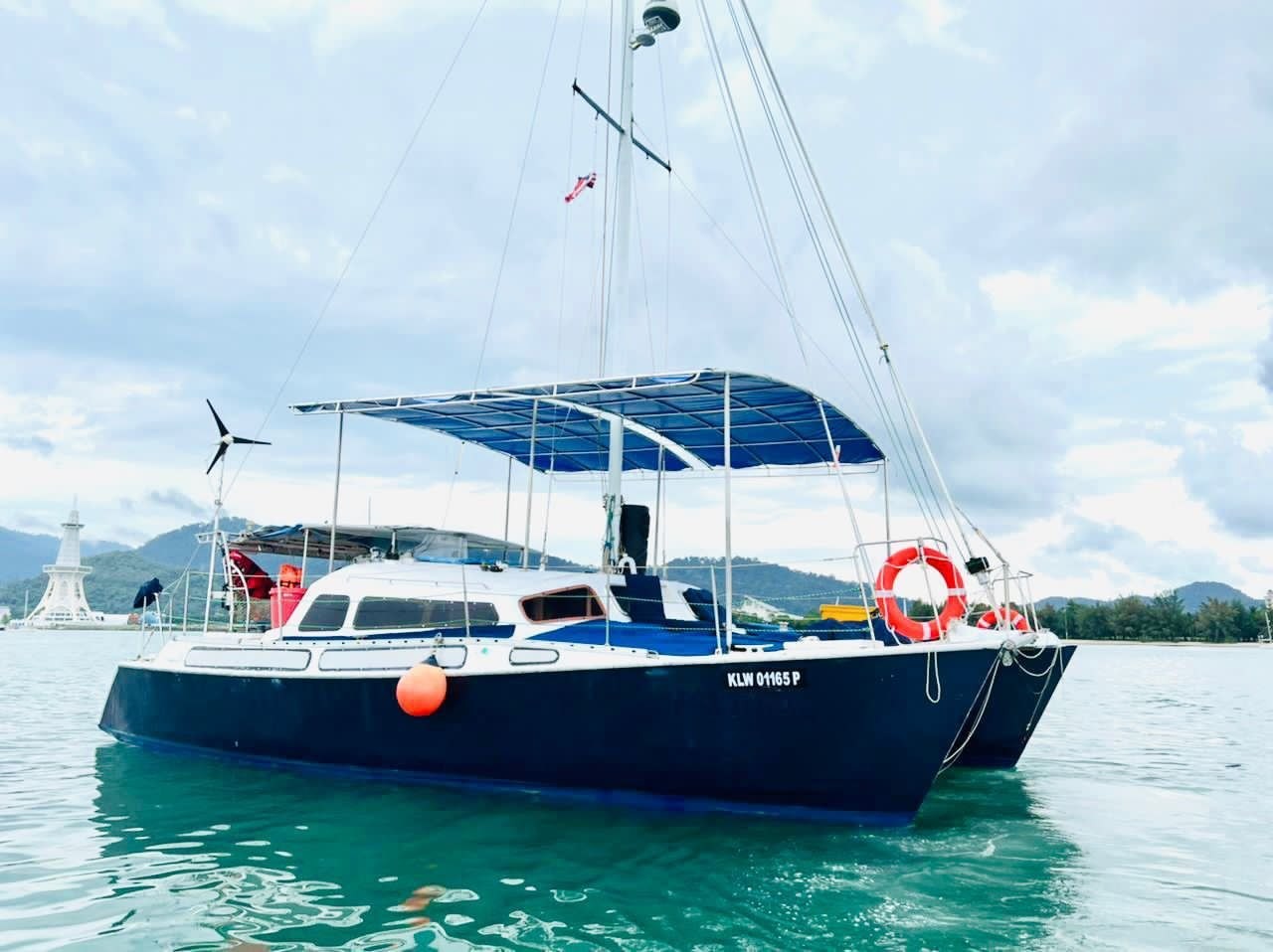 Galene sailing catamaran at anchor