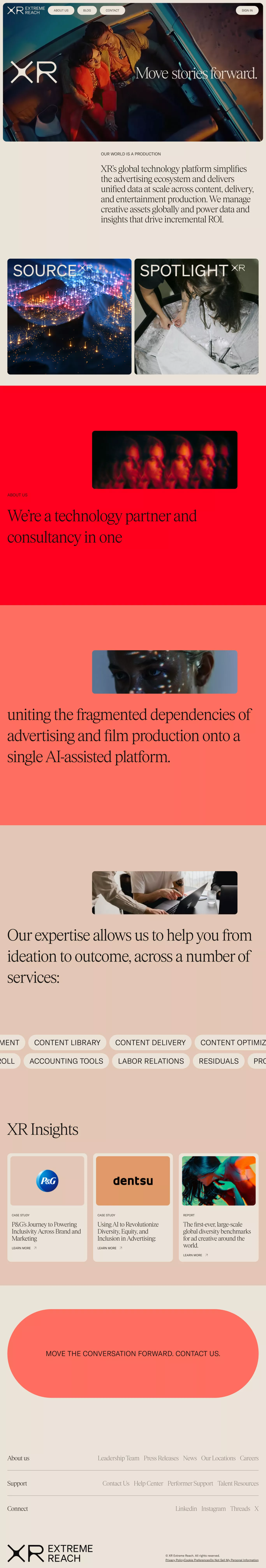 XR: Revolutionizing Advertising with Uni landing page screenshot showcasing Tech and Marketing design