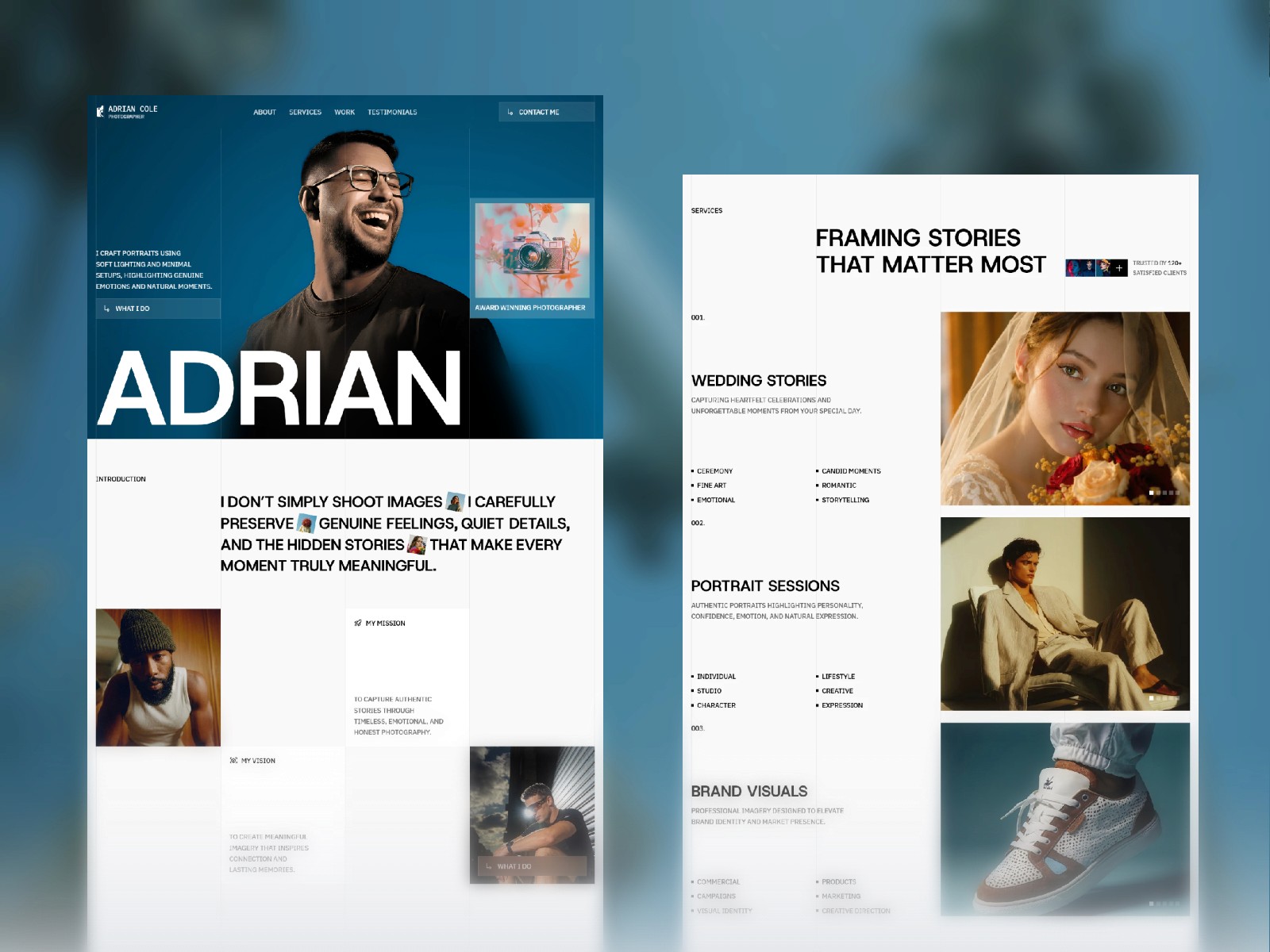 Adrian Cole — 黑白极简现代作品集网站设计灵感