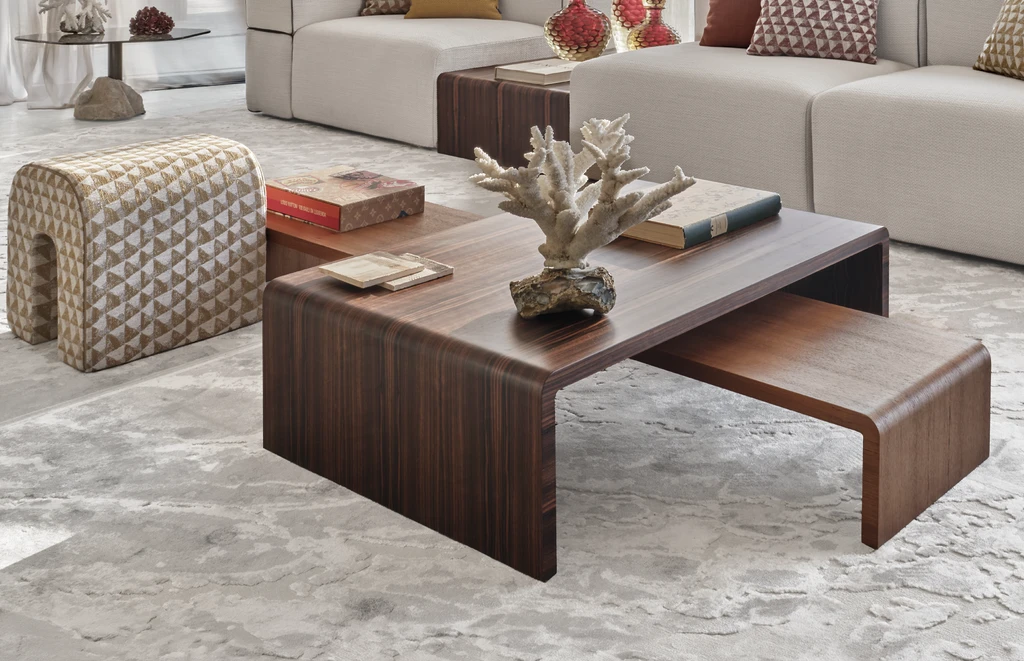 contemporary (مجموعة أثاث متكاملة) living room with central coffee tables