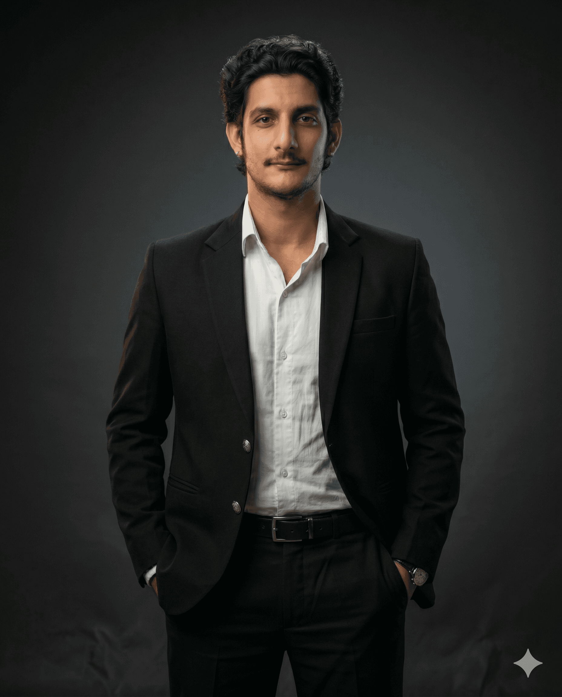 Professional portrait of Rankawat Group Jaipur team member in formal black suit and white shirt, confident corporate profile headshot for real estate company website.