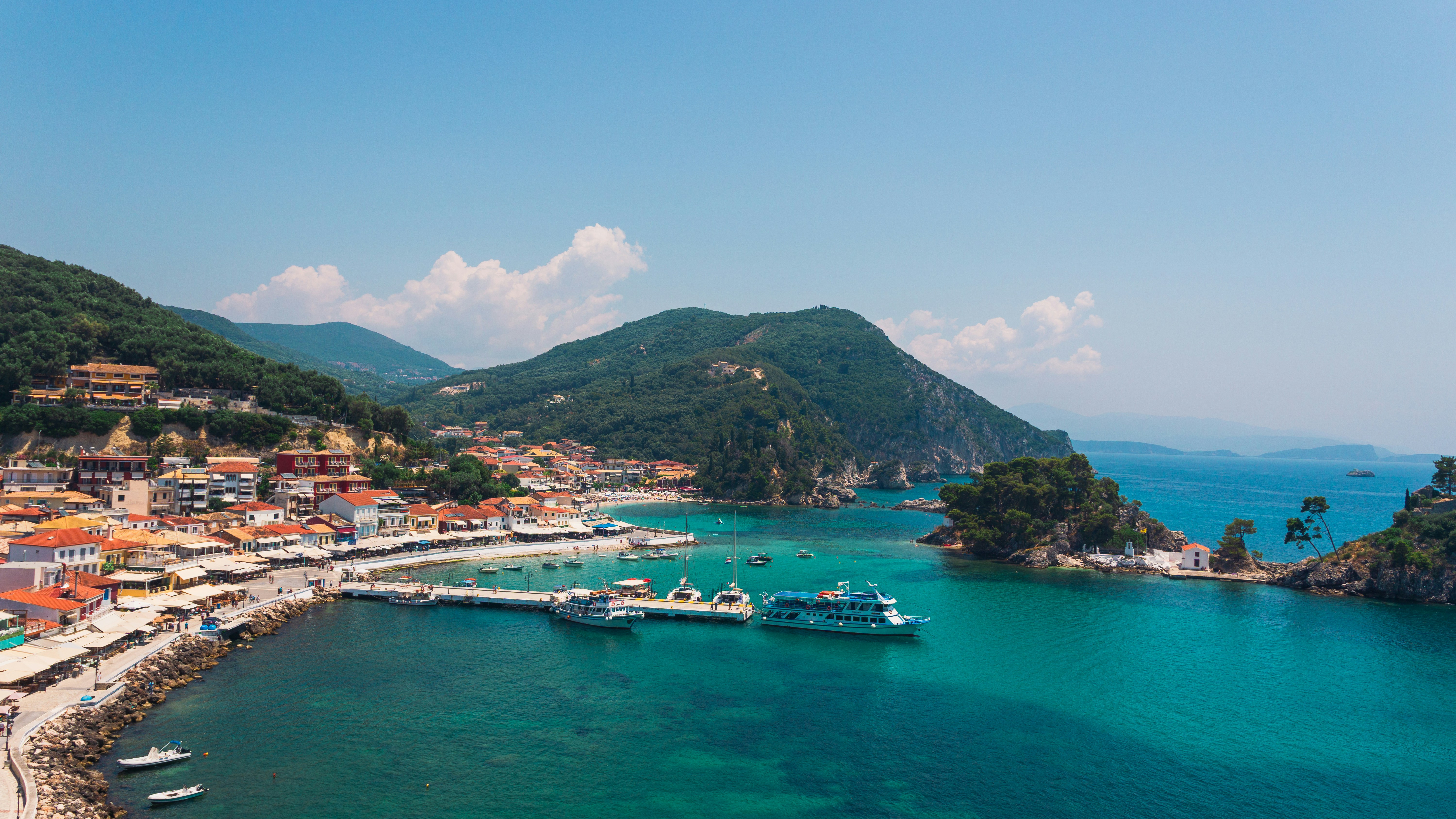 Parga waterfront and its colourful hillside above the Ionian Sea