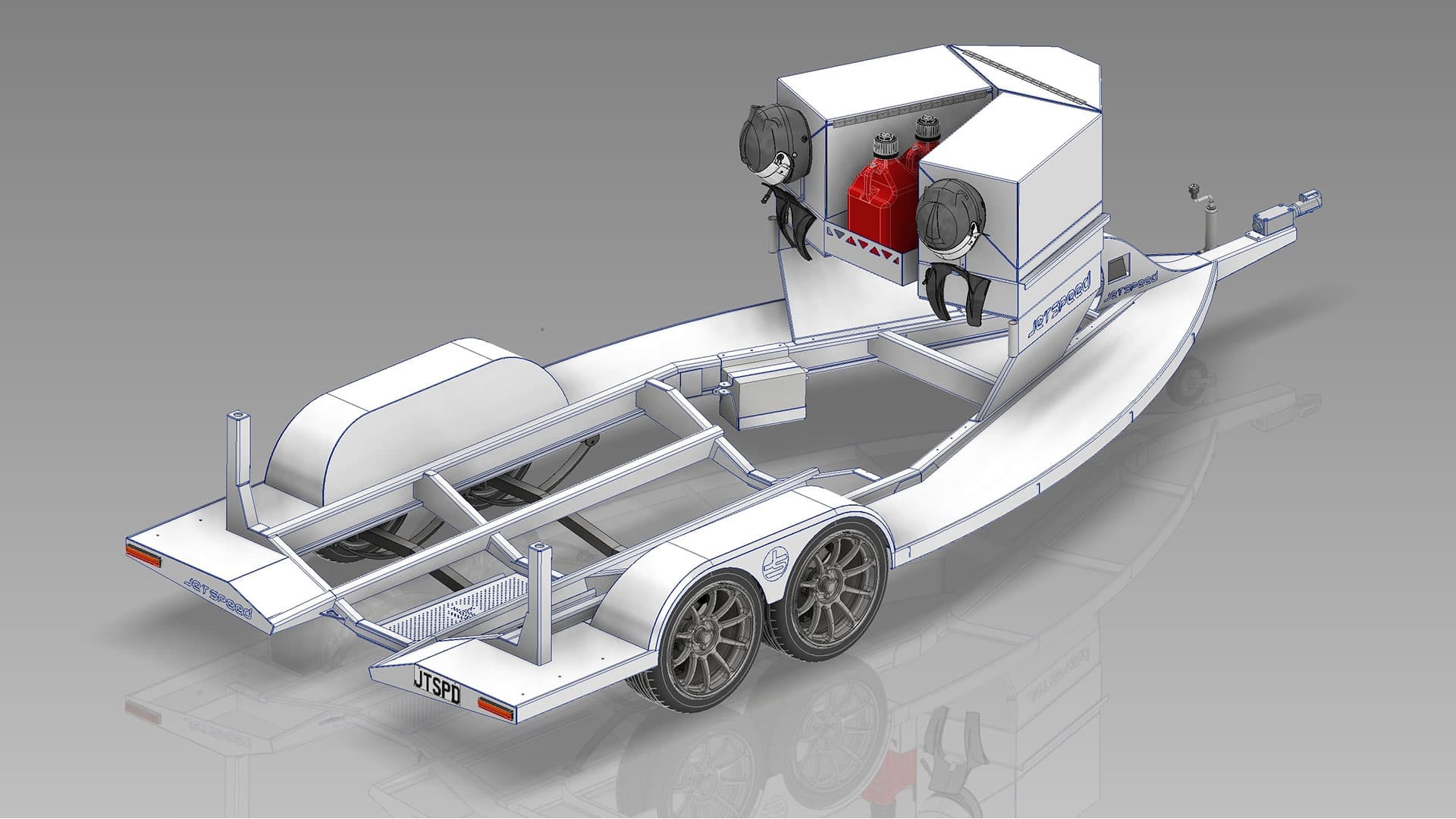 JETSPEED FULL SPRINT RACE TRAILER DESIGNWITH FRONT TOOL BOXS & REAR TABLE