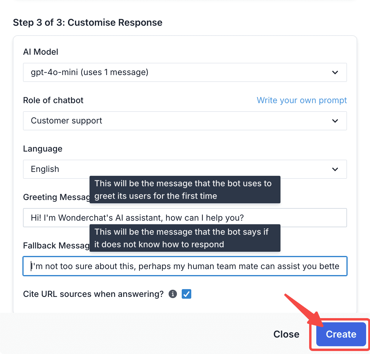 Wonderchat Customise Response