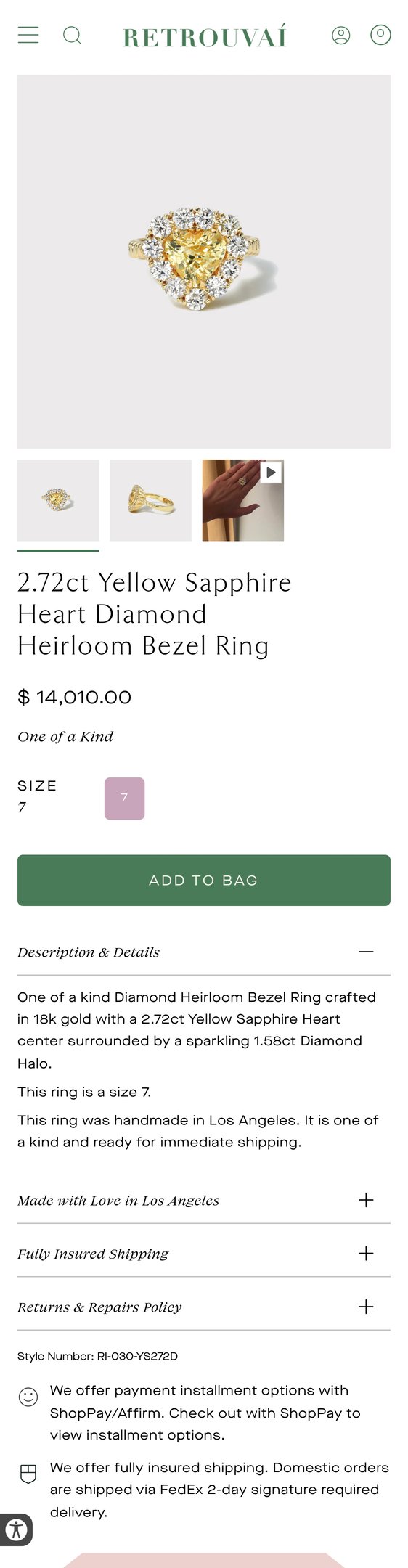 Jewelry product options include: ring for 2.72ct Yellow Sapphire Heart Diamond Heirloom Bezel Ring from Retrouvai.