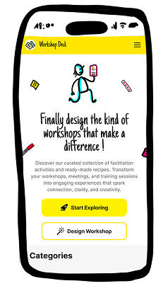 Set of colorful workshop design activity cards, including Sailboat, Map Target, Journey Mapping, Action Board, and Gratitude Poncho