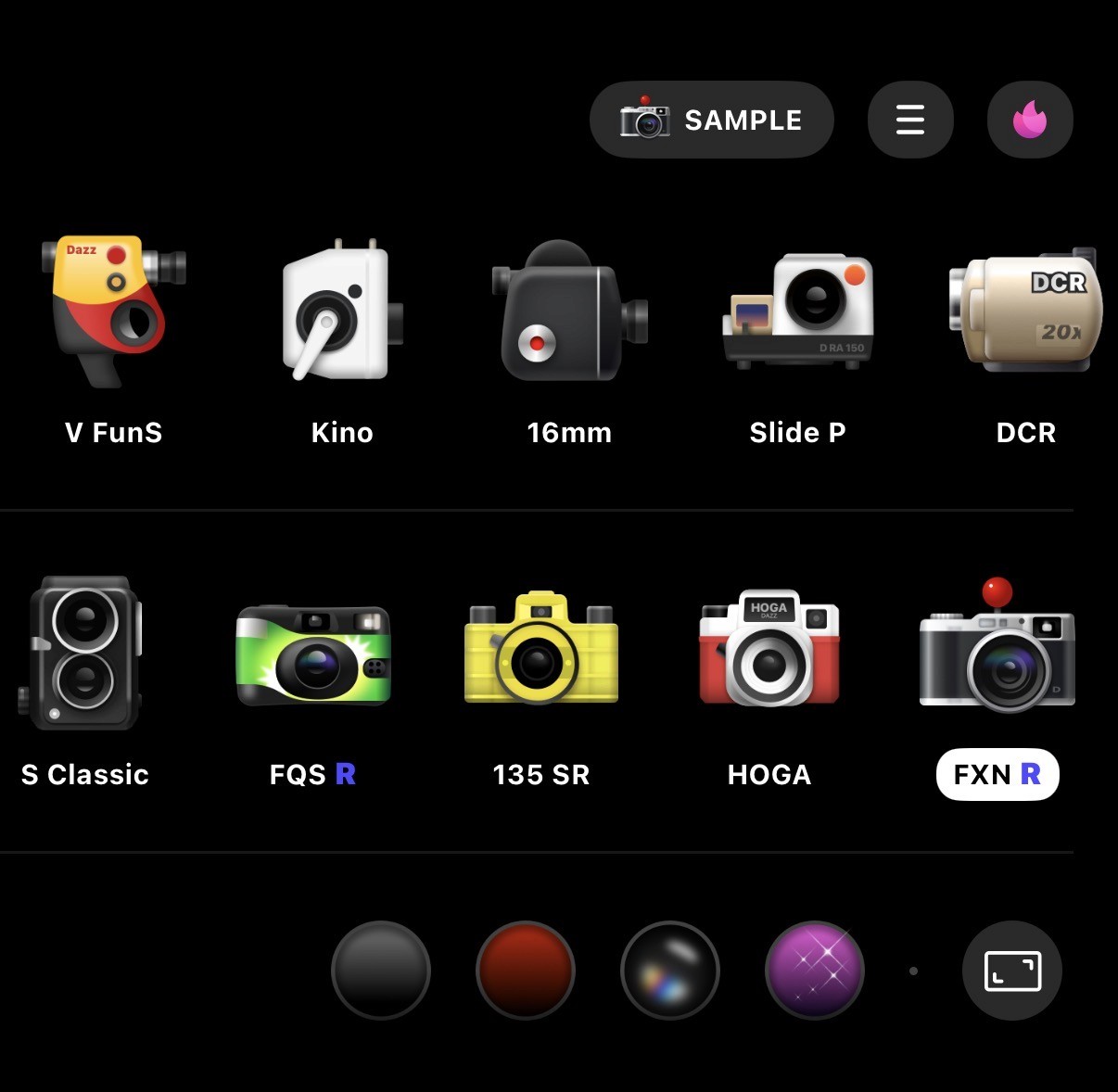 camera types in Dazz Cam