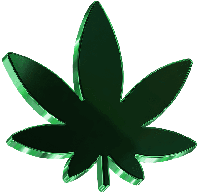 3D, glossy, dark green cannabis leaf icon