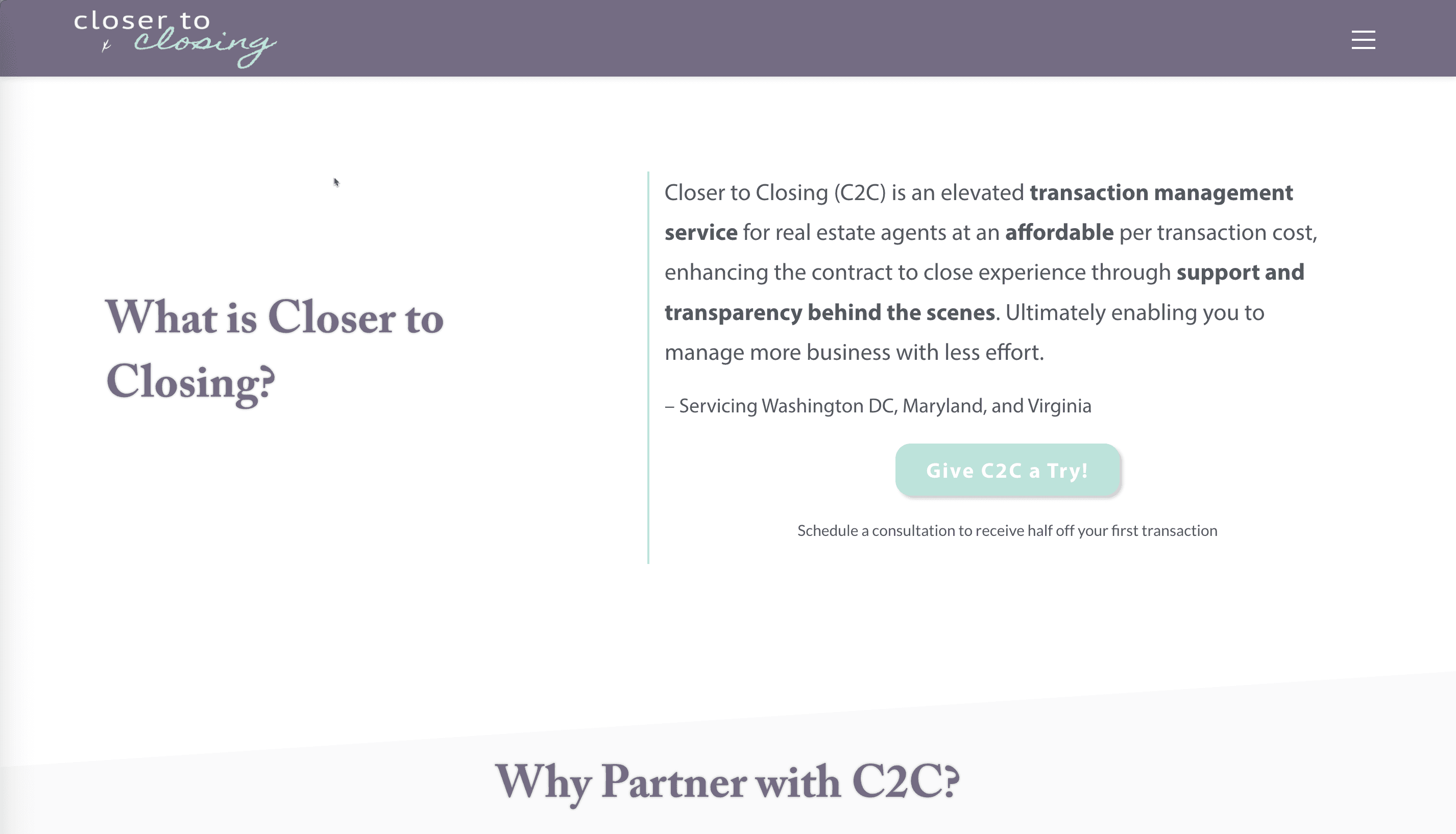 Closer to Closing Landing Page