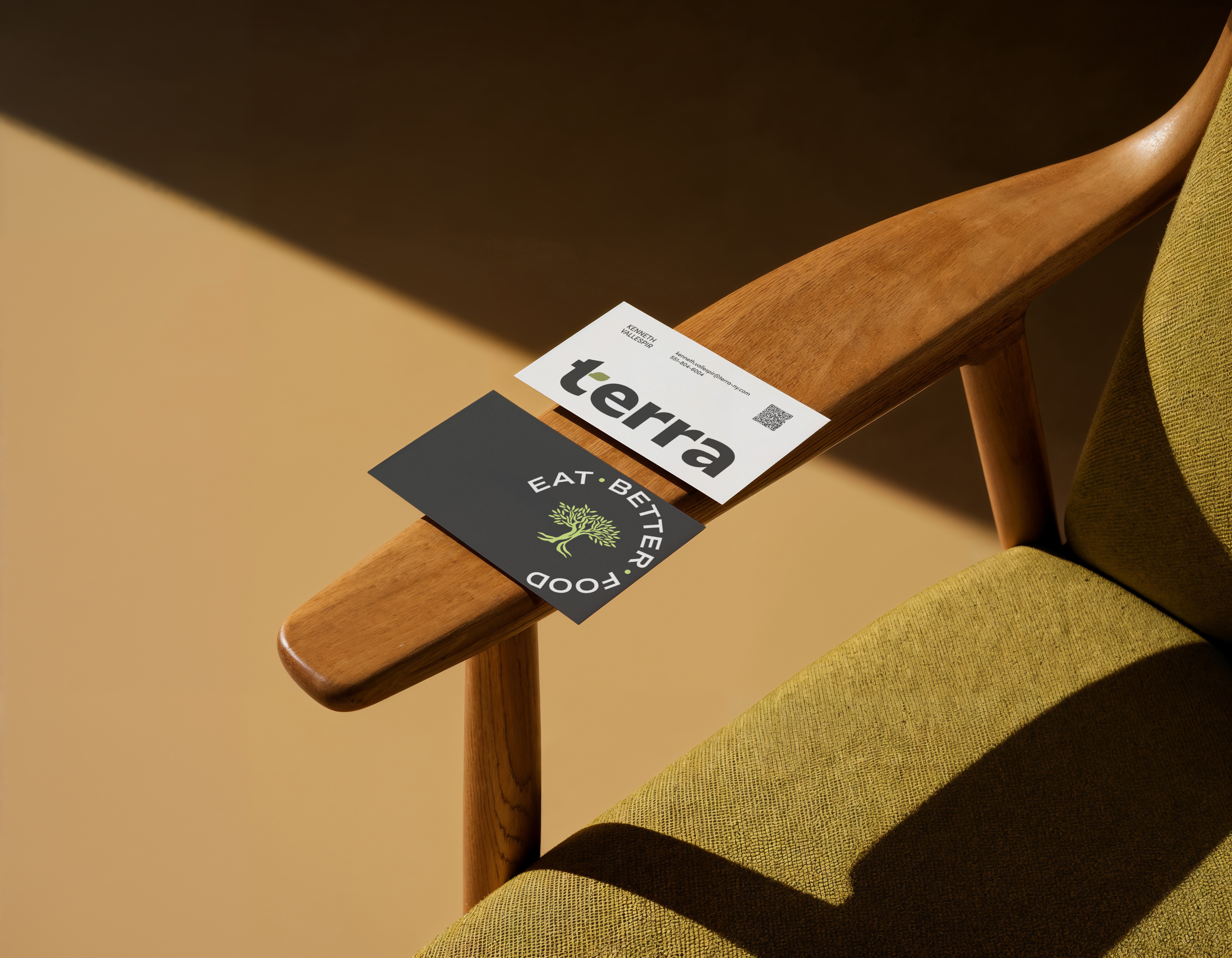 Terra restaurant identity applied to its Chelsea storefront and takeaway packaging