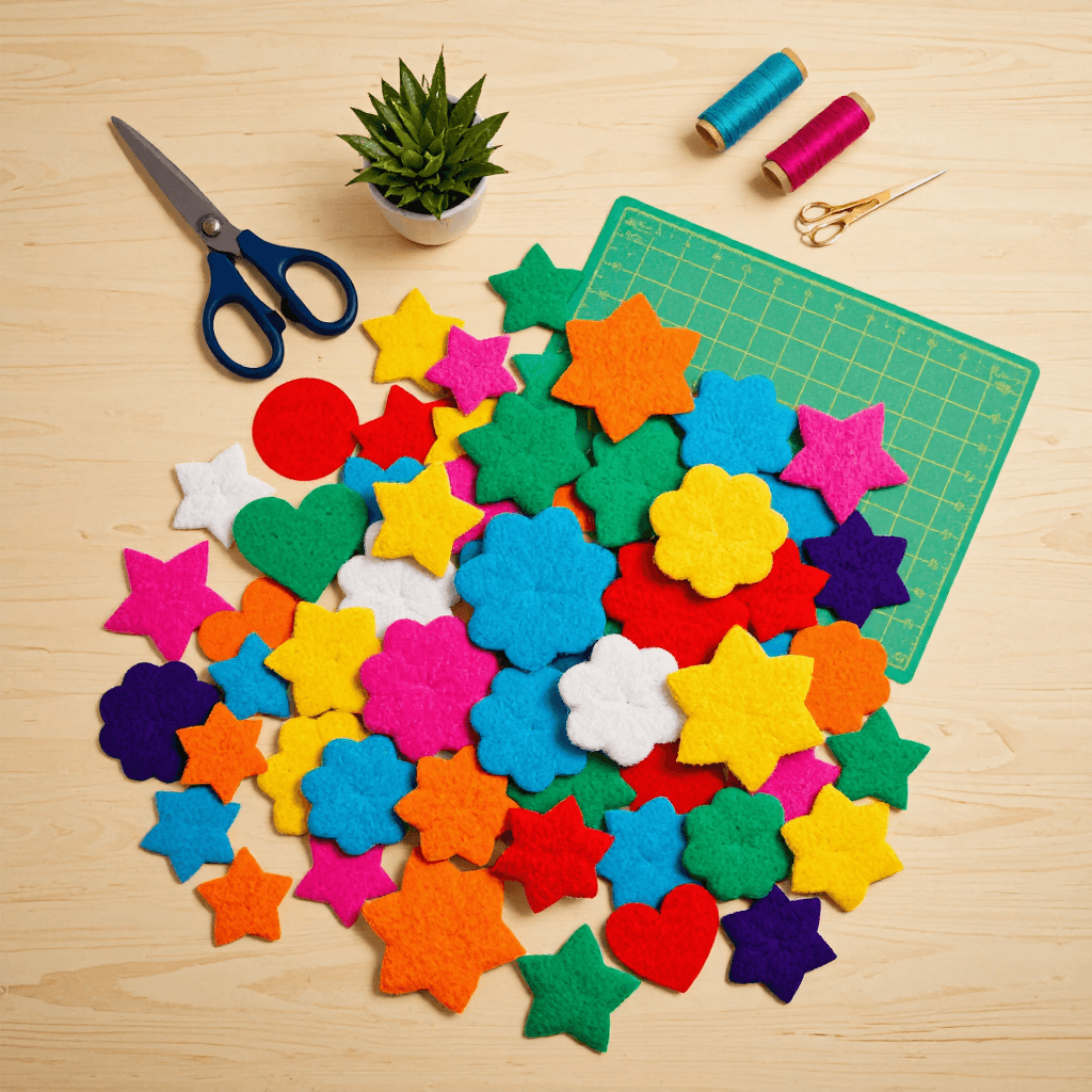 product photography of felt shapes