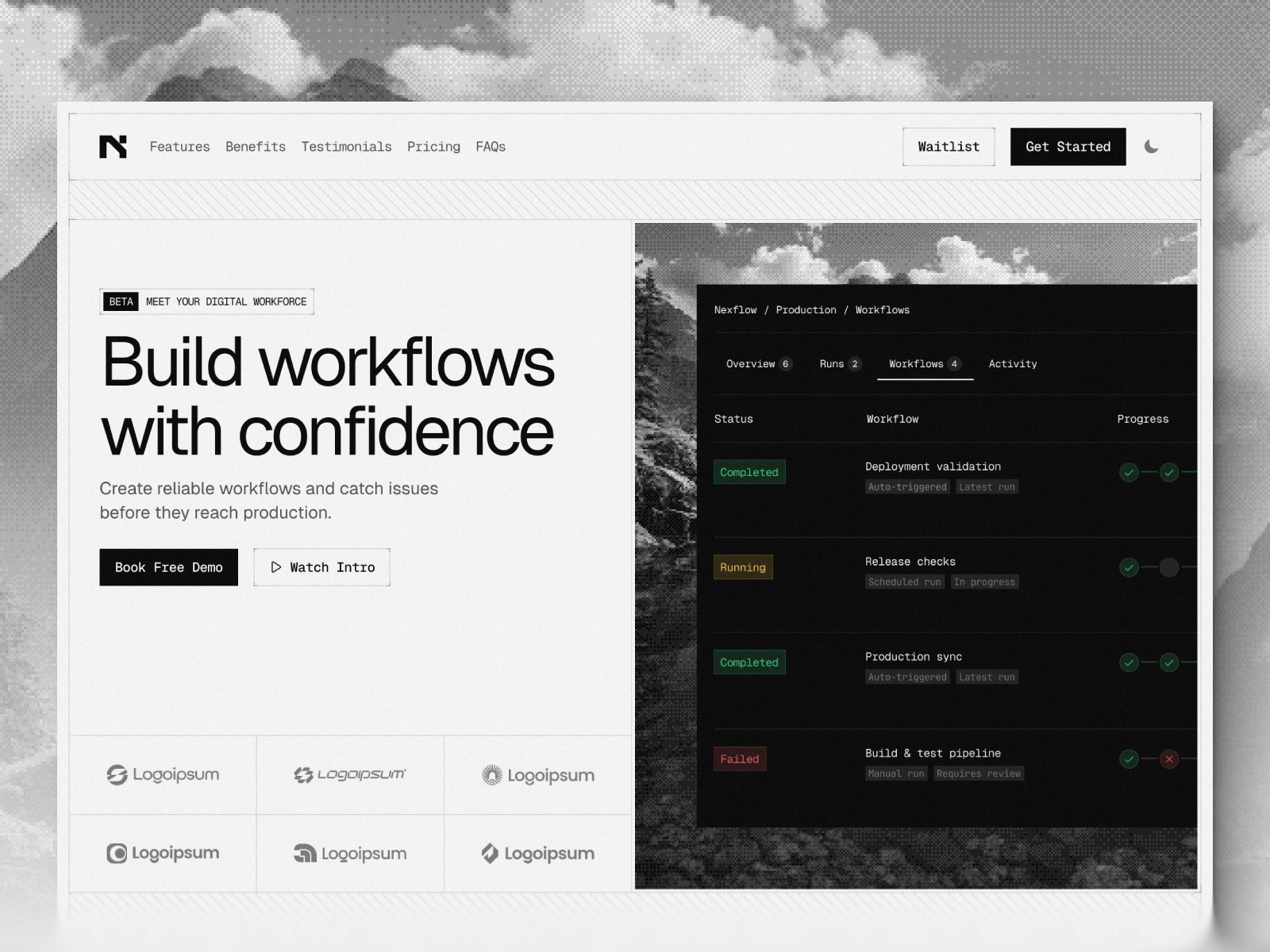 Nexflow — 高级暗黑黑白极简 AI 产品官网设计灵感