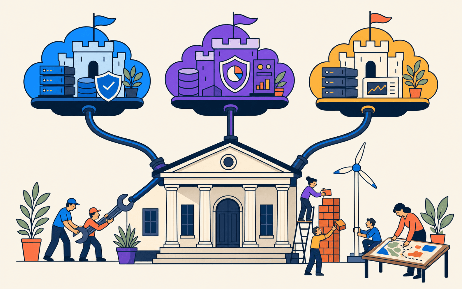 Abstrakte Visualisierung von Cloud-Abhängigkeiten und Exit-Pfaden einer europäischen Bank