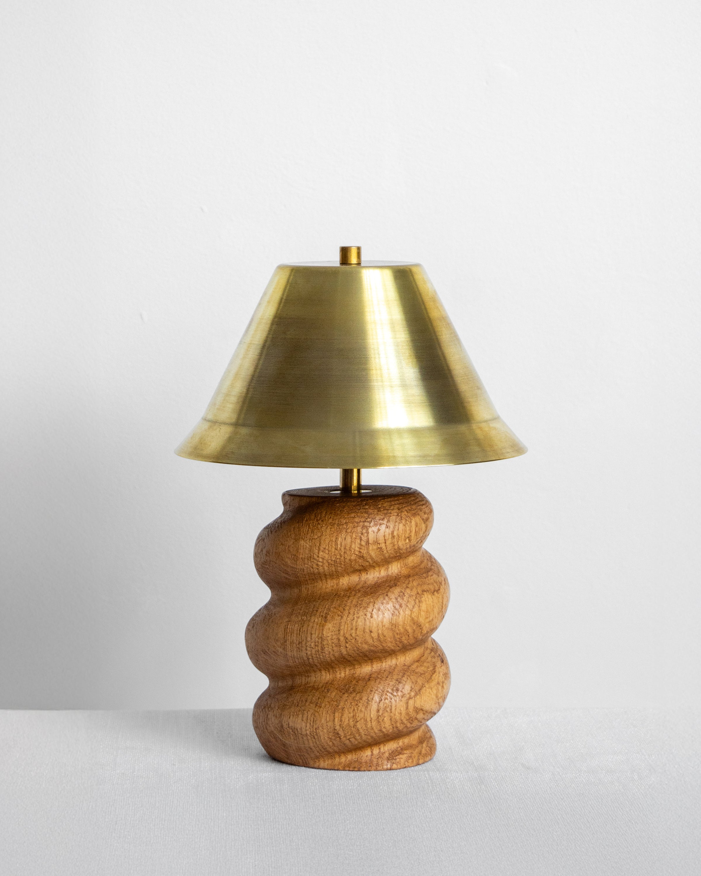 Caracol Desk Lamp with Oak base and Brass shade available in UK, EU & US/CA wiring