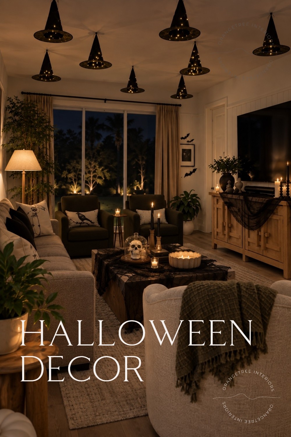 Halloween decorations in living room