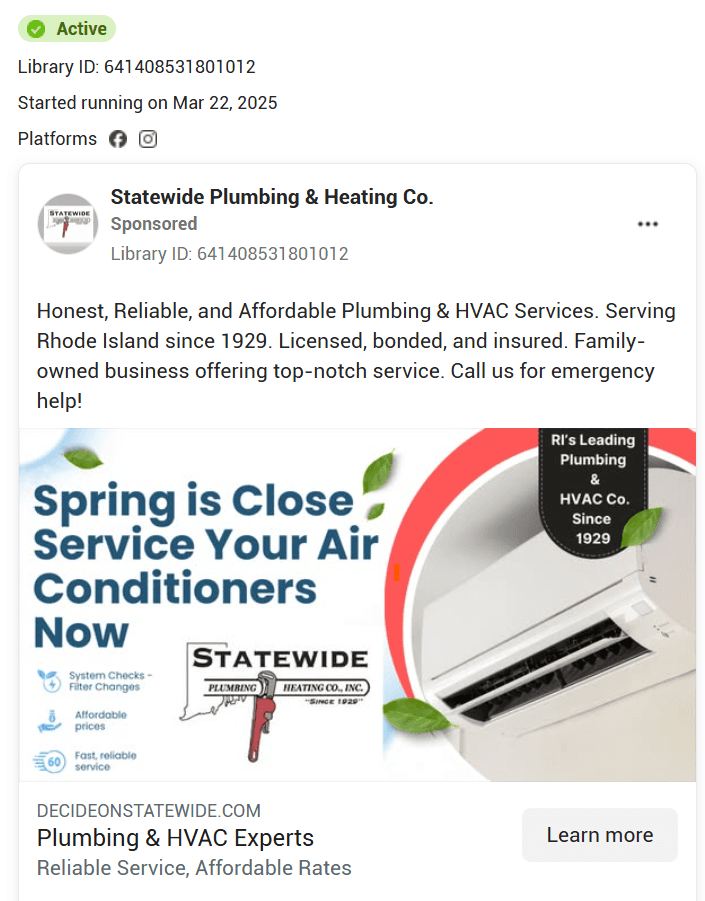 emergency plumbing repair meta ads