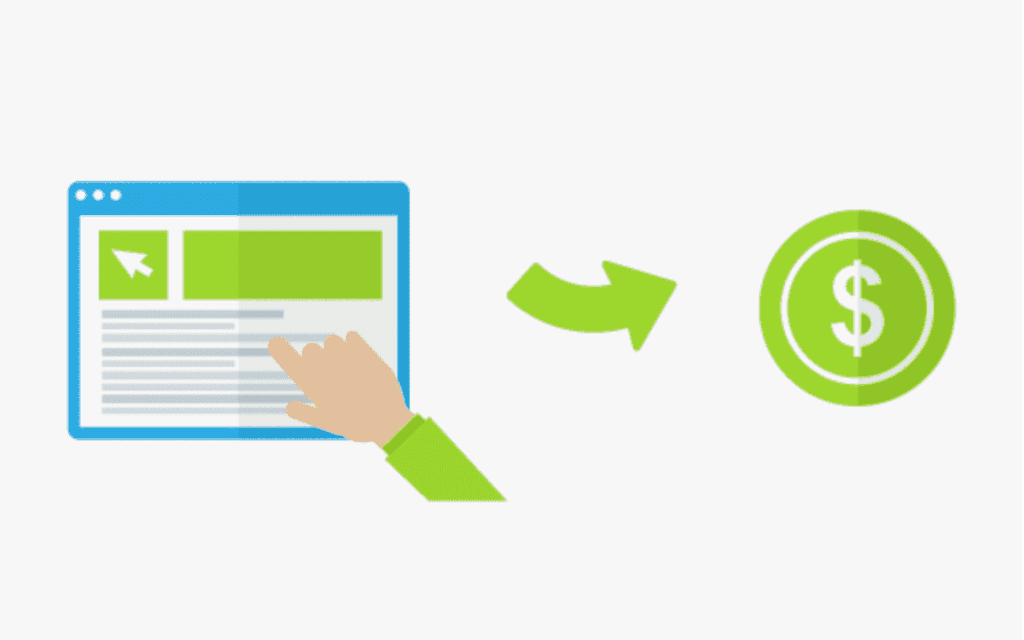 Clicking on a webpage with an arrow pointing to a dollar.