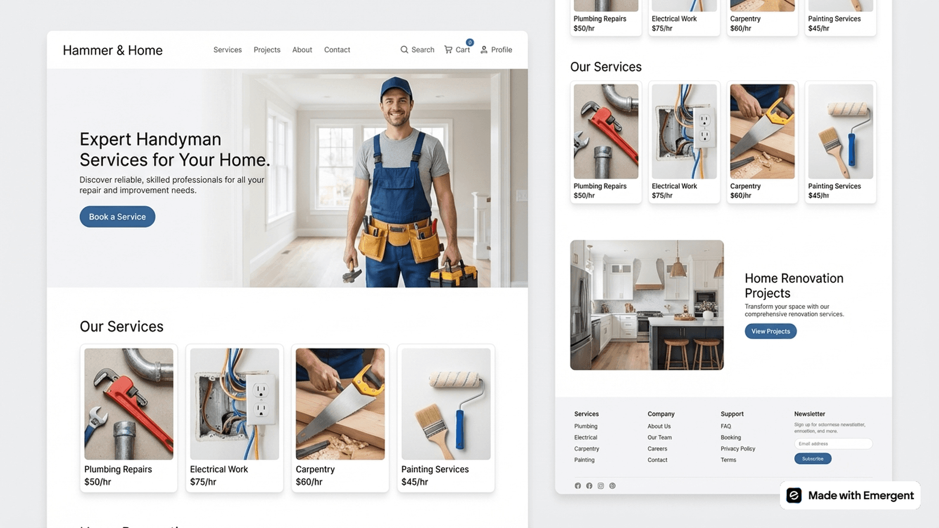 Handyman website made with emergent