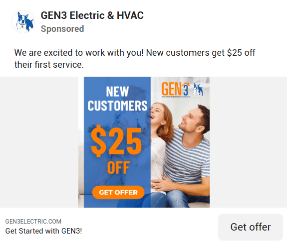 hvac facebook ads with promotional offer content