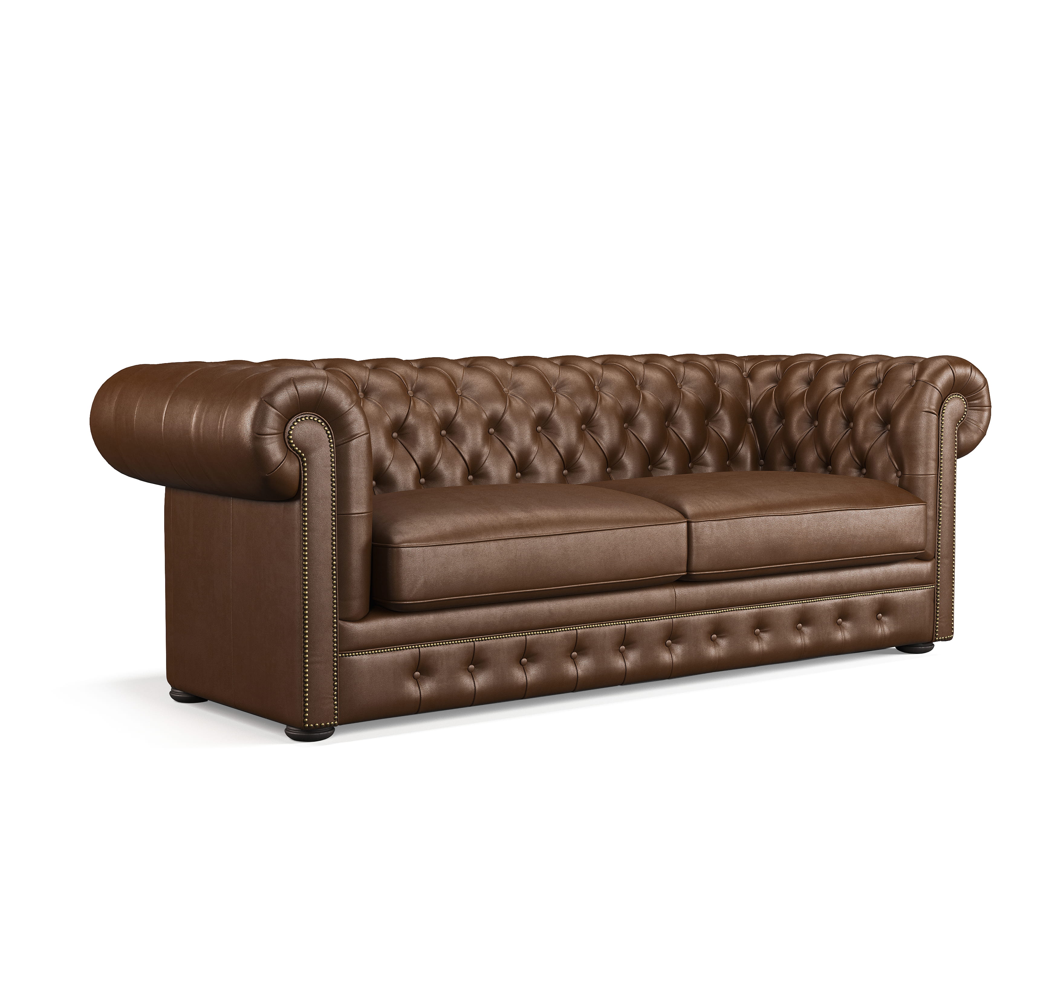 Leather chesterfield sofa with tufted design and rolled arms