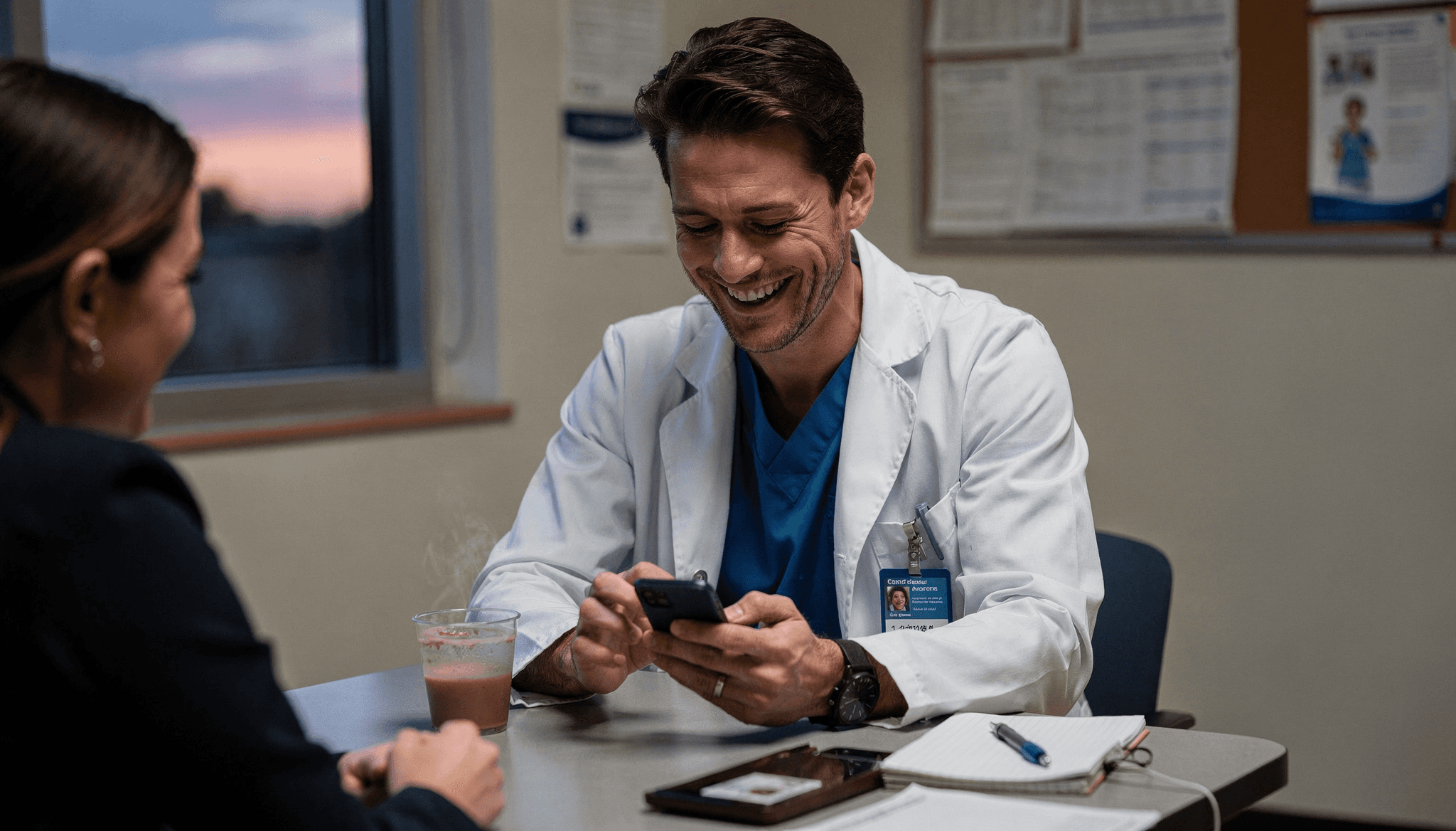 Doctor reviewing information on his phone with a patient