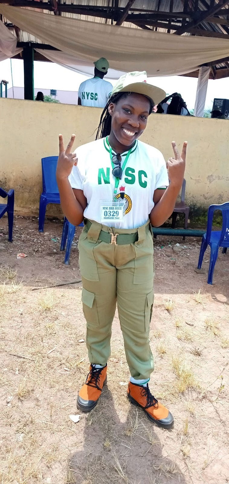 Oyinkansola Ogunyinka in November 2019 at her NYSC Camp in Abia, before she got redeployed to Lagos, Nigeria