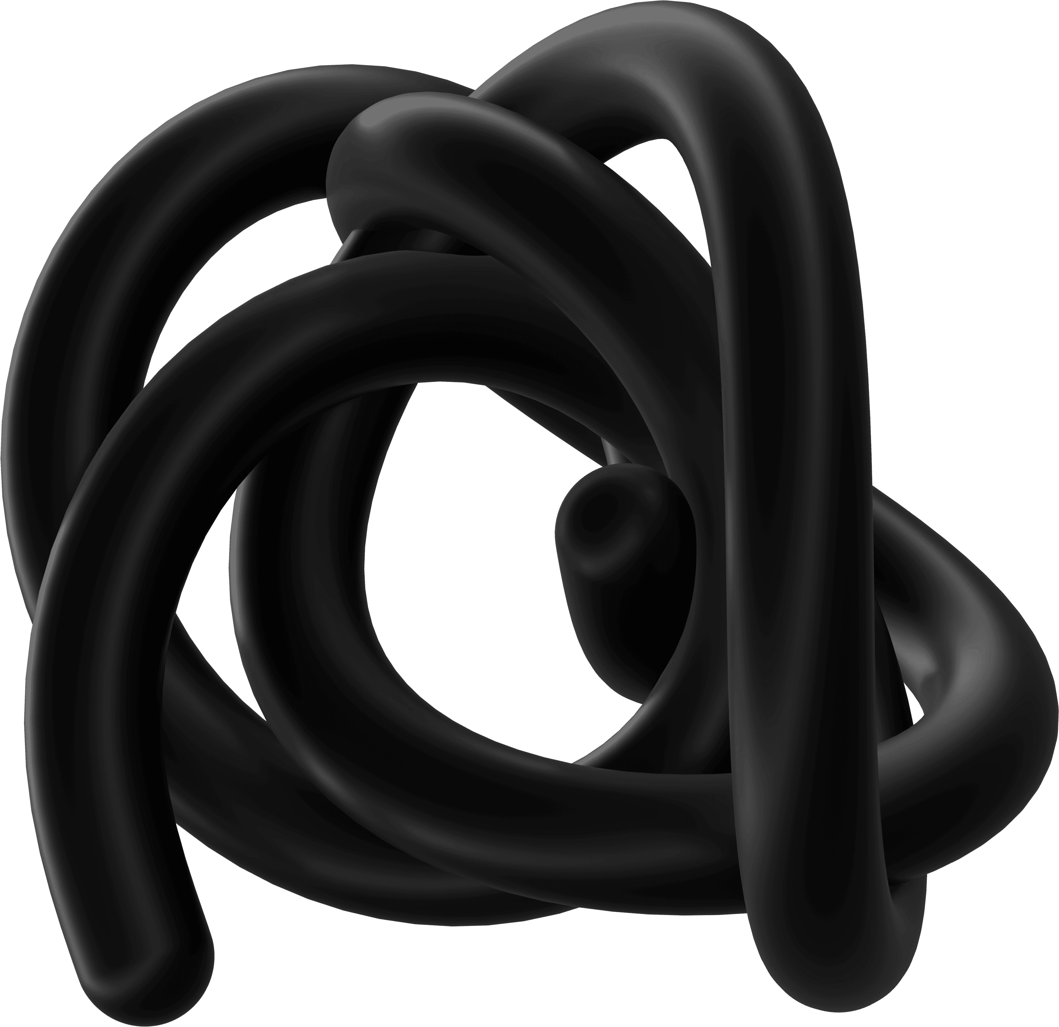 Black abstract swirling curves on a solid black background forming a rounded shape.