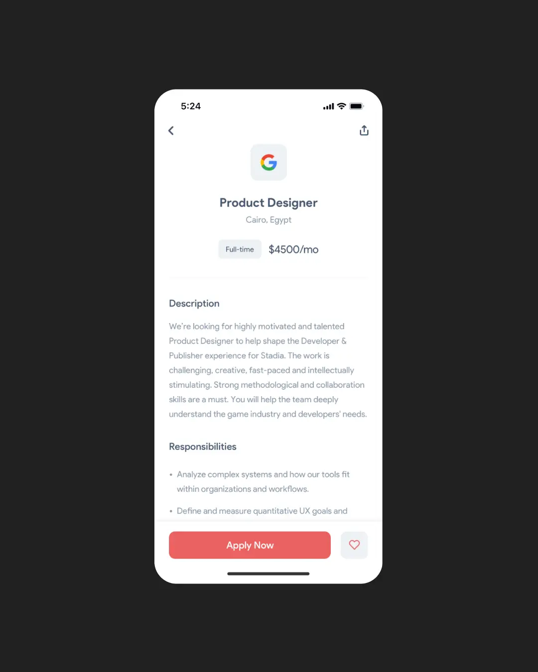 A screenshot of job gate job details screen