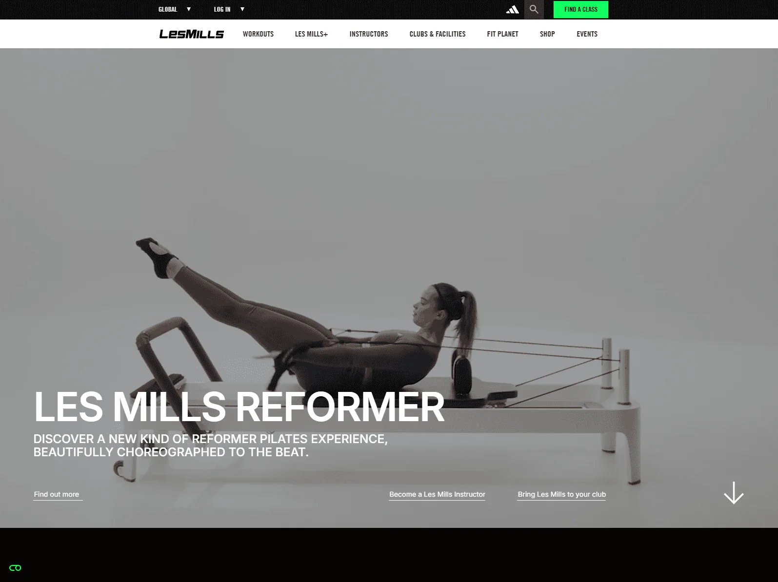 Les Mills website design, fitness example