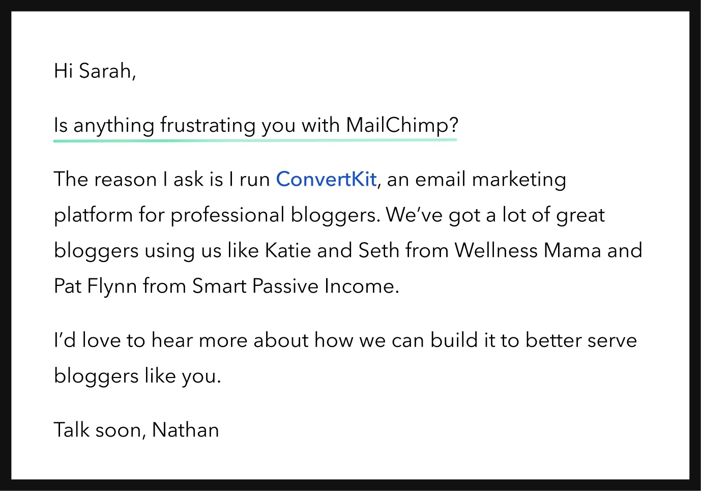 a screenshot of nathan barry cold email to a potential user