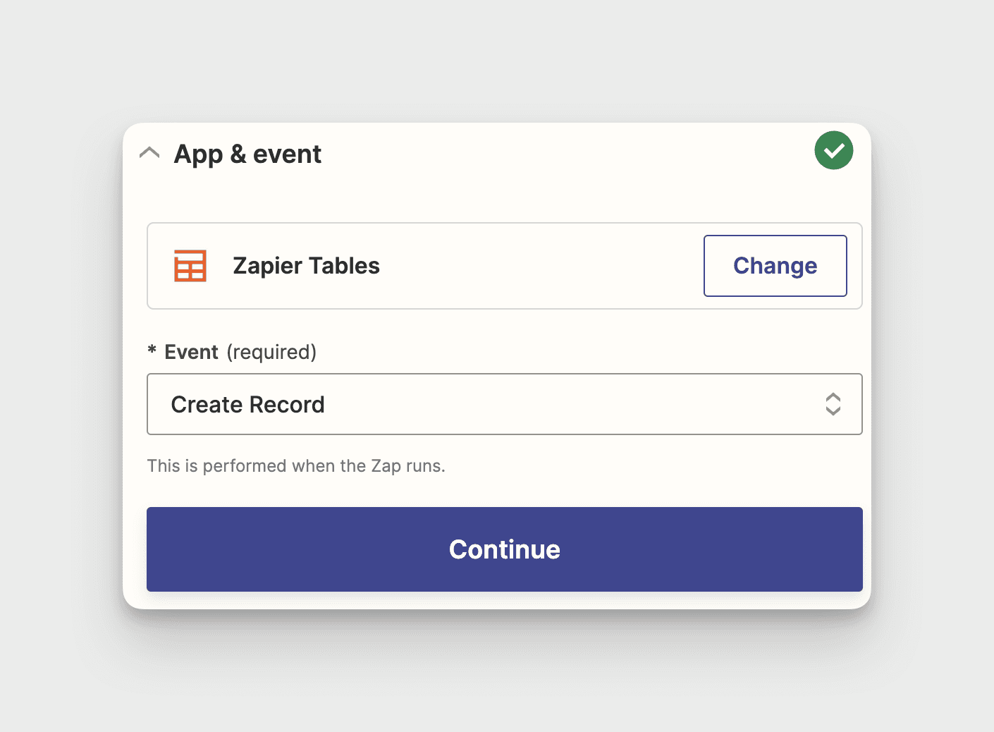 Zapier Tables action for creating record in a specific table