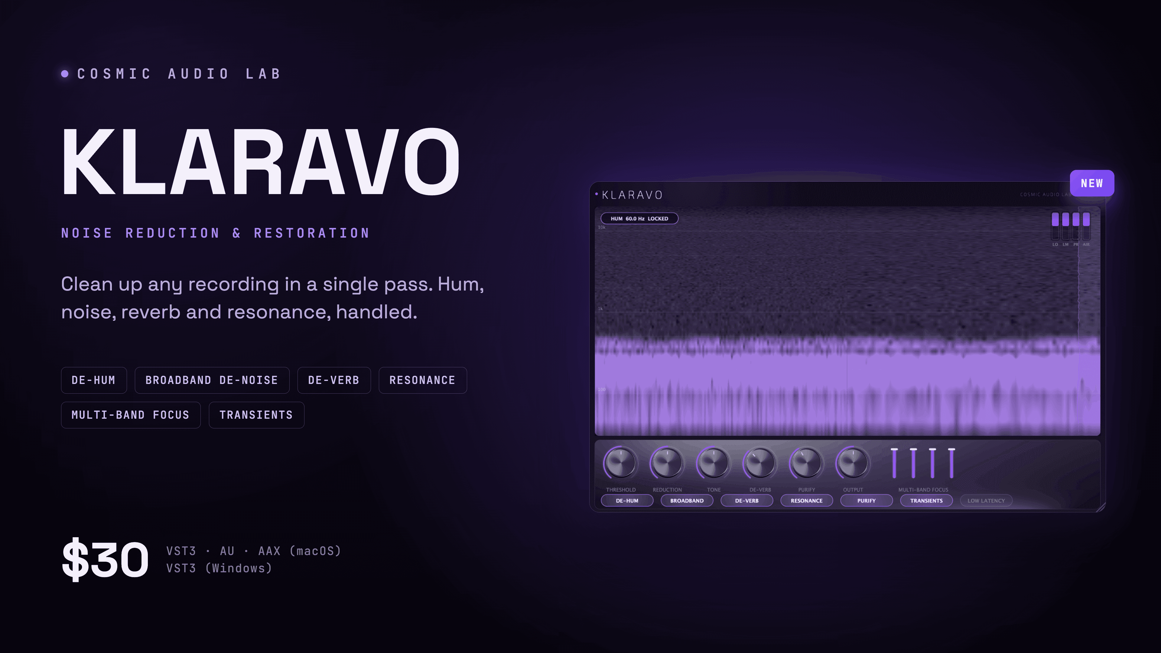 Isola Pro noise reduction plugin interface by Cosmic Audio Lab