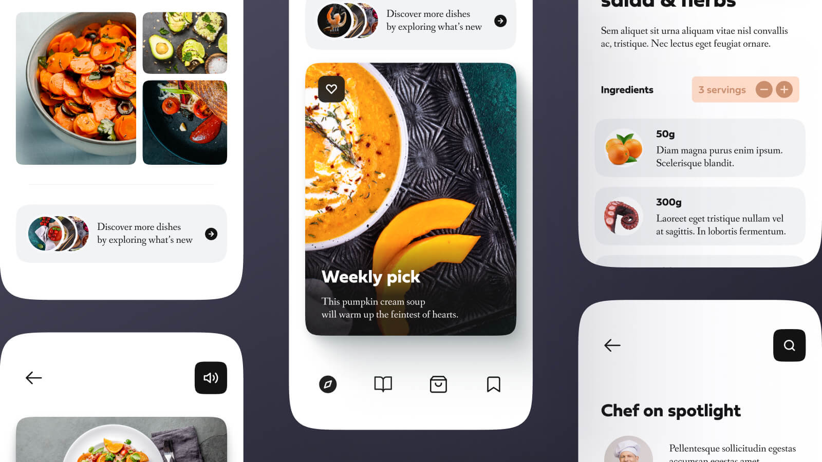 mobile app design ui ux for food recipes