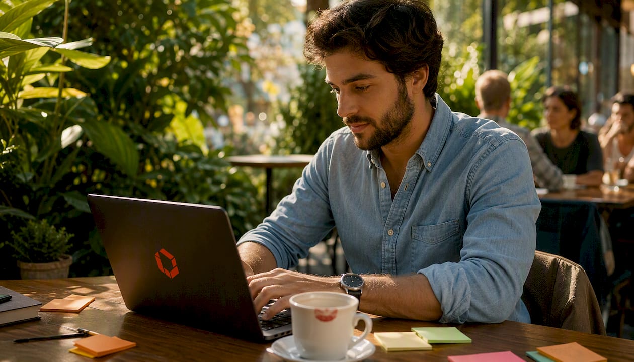 Engineer typing API integration code at startup desk