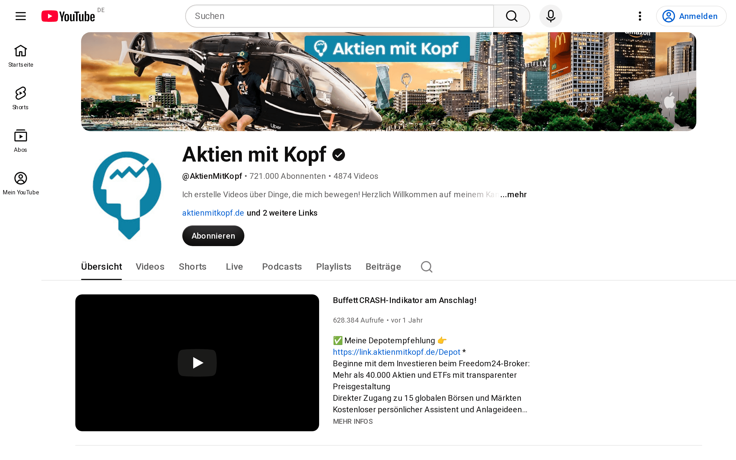 YouTube-Kanal Aktien mit Kopf von Kolja Barghoorn mit über 700.000 Abonnenten