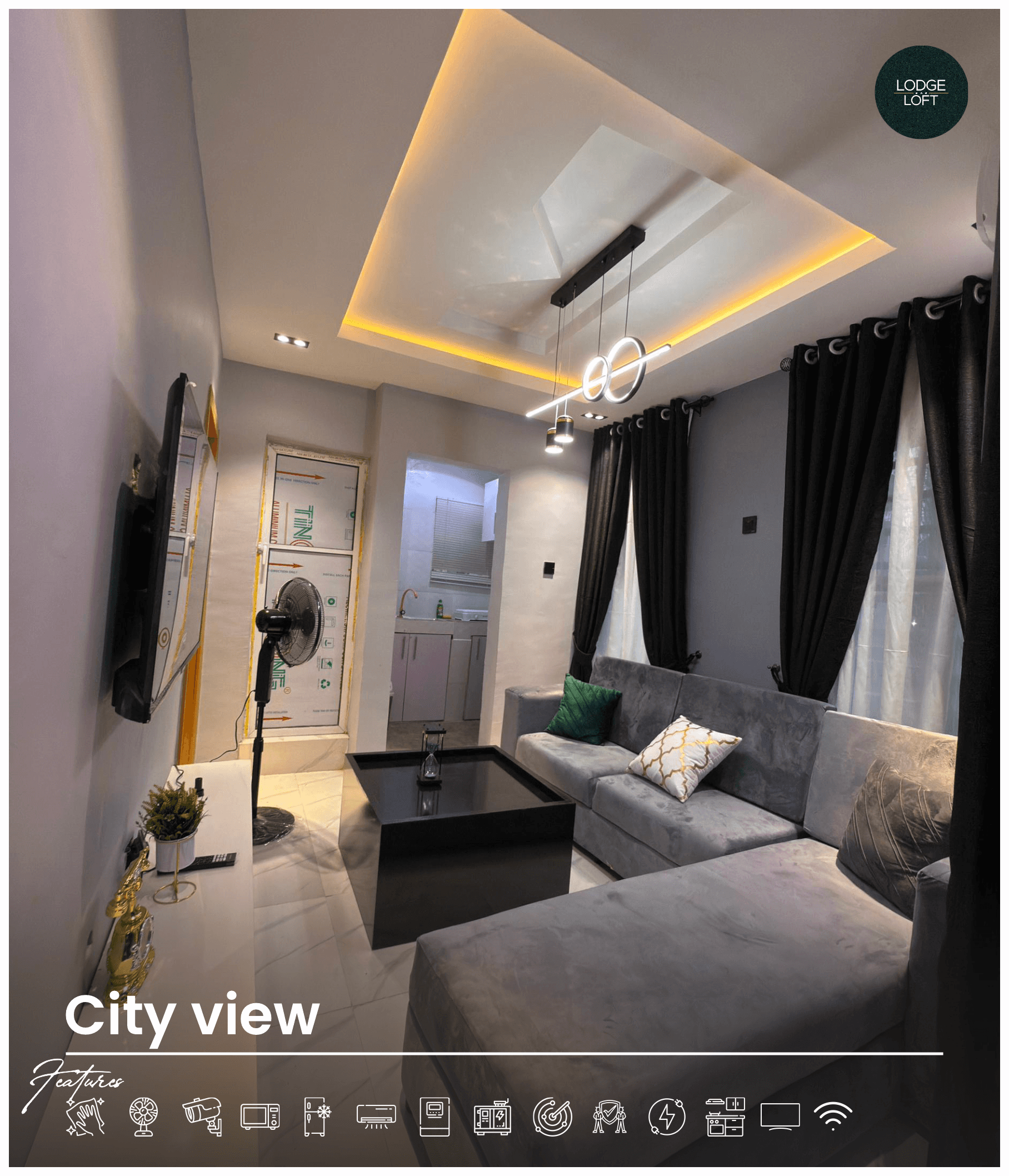 Modern living area at Cityview Isimi Apartment, one-bedroom shortlet in Gbagada, Lagos