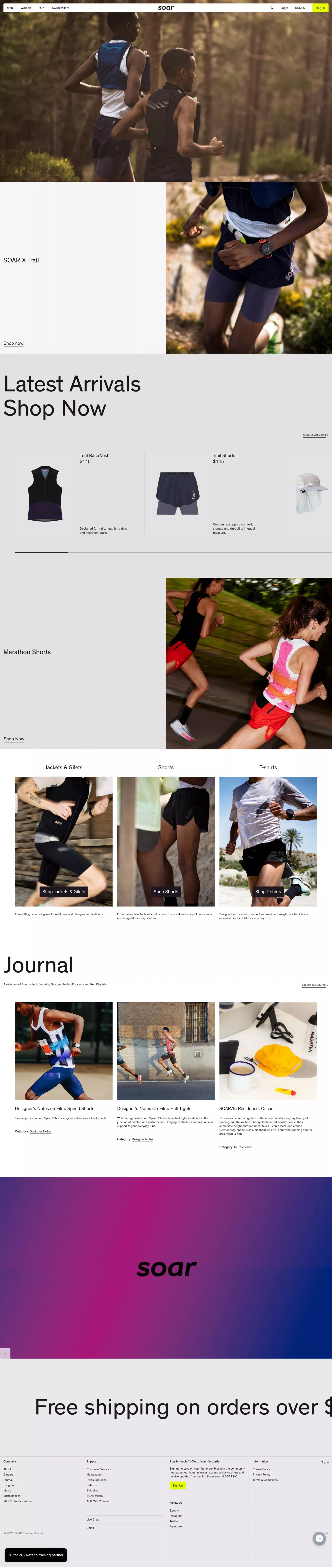 SOAR Running ecommerce page screenshot showcasing Fashion and Sport design