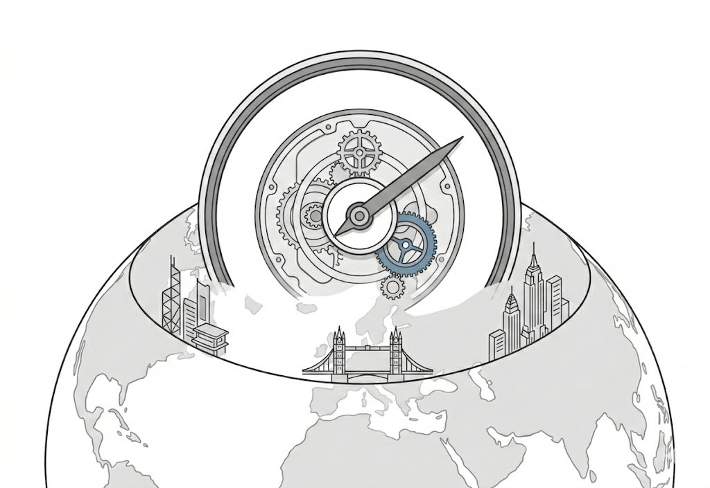 A globe with Asial, Londo and new york sessions on it and a 24 hour clock in the background