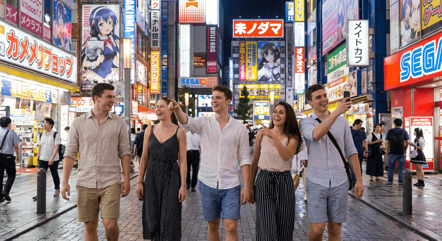 Nighttime street scene in Japan
